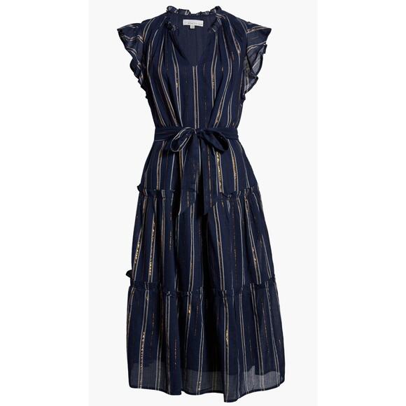 Adelyn Rae Boho Chic Nina Cotton Midi Dress Navy Blue Xlarge Classic With Pocket - Picture 2 of 12
